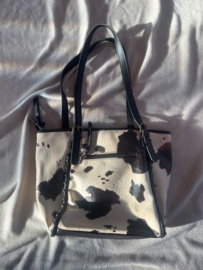 BUENO Cow Print Tote Bag with Black Trim